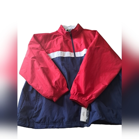 TEK GEAR zip jacket red blue white coastal golf spring lightweight hood men XL - Picture 2 of 10